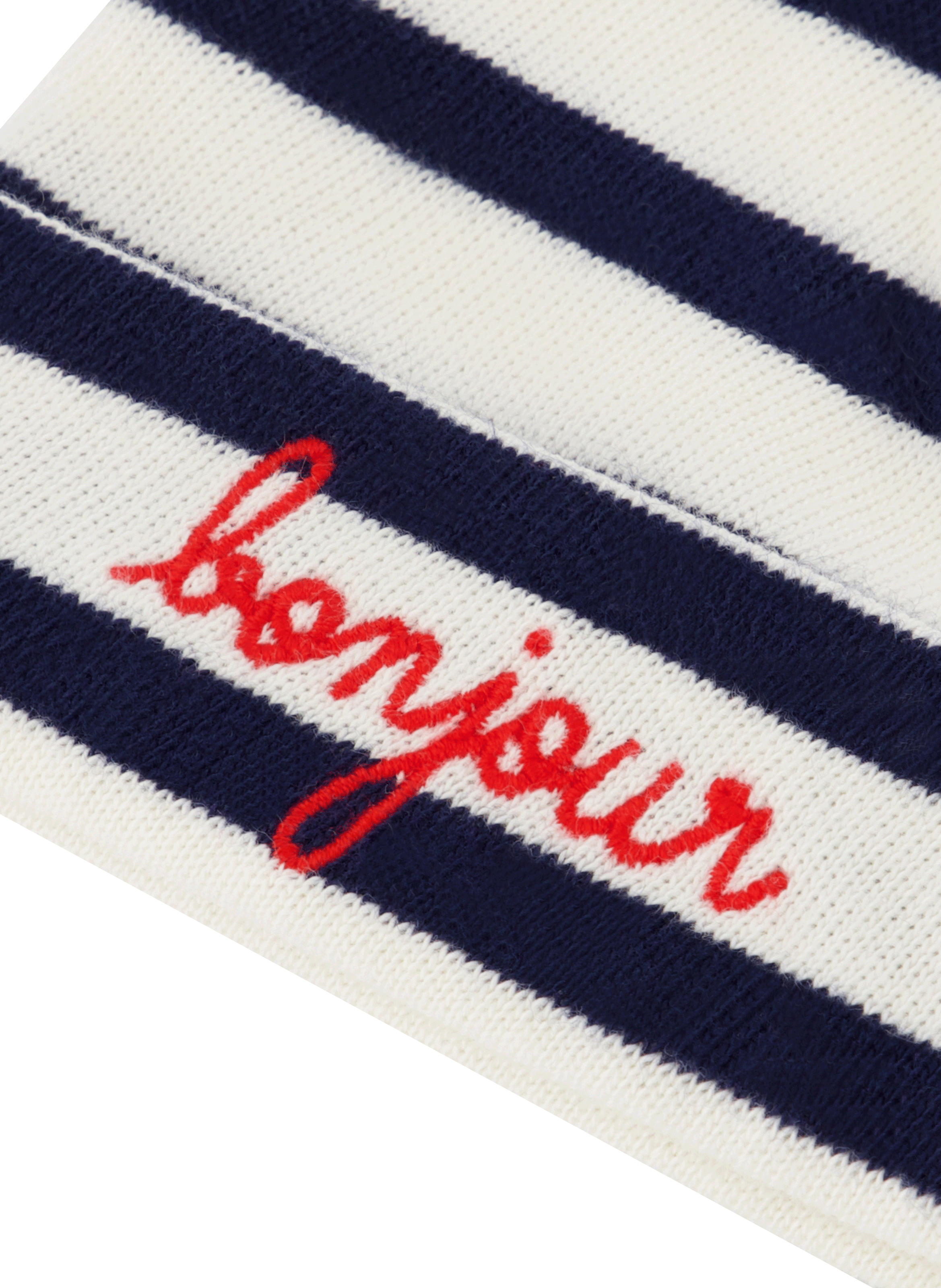 BIRTH BEANIE CHAUMONT BONJOUR - Bonnet de naissance brodé bonjour en coton bio | Blanc