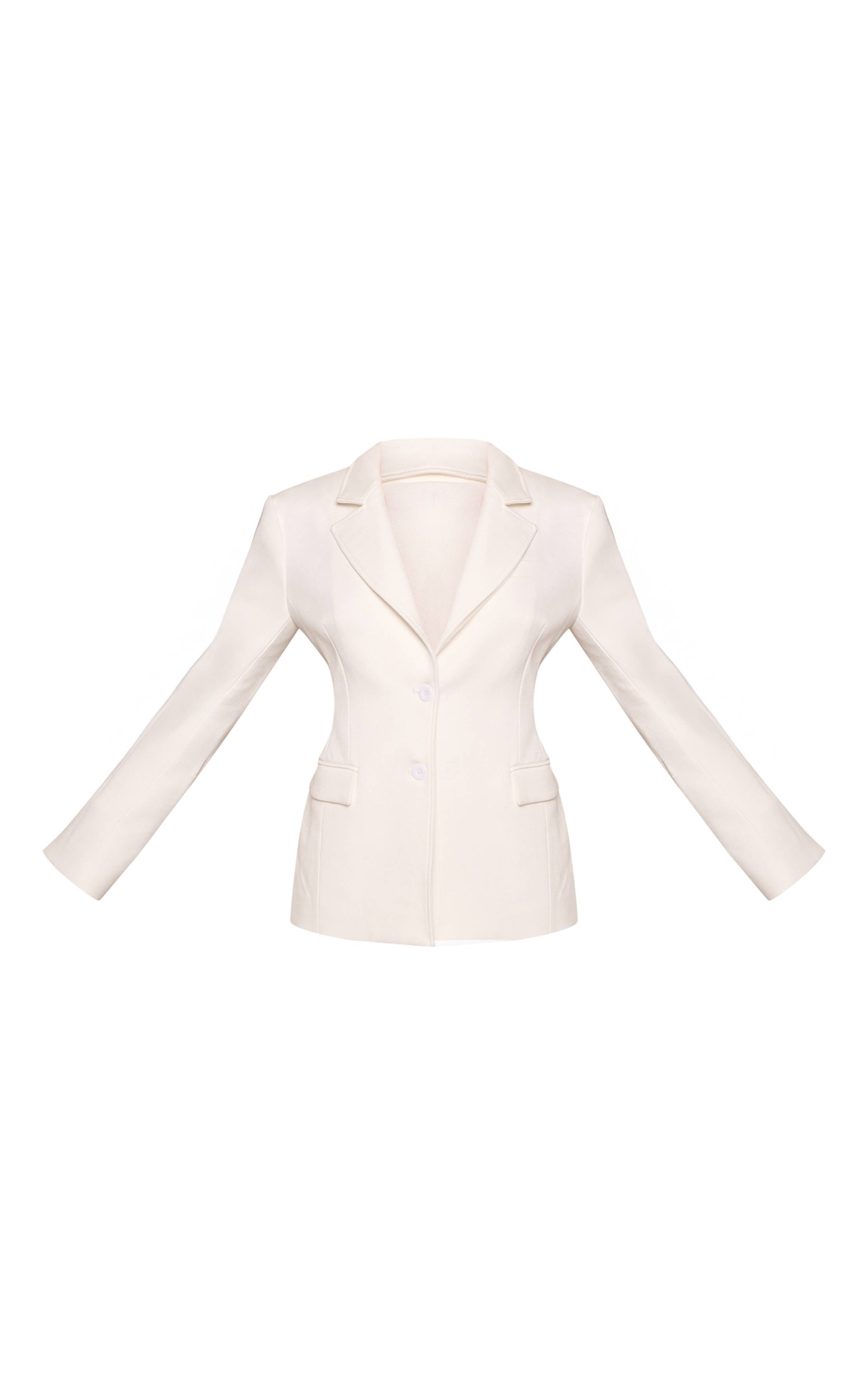 Blanc Ensemble Coordonné Blazer Cintré À Taille Froncée Et Décolleté Plongeant En Tissu Tissé