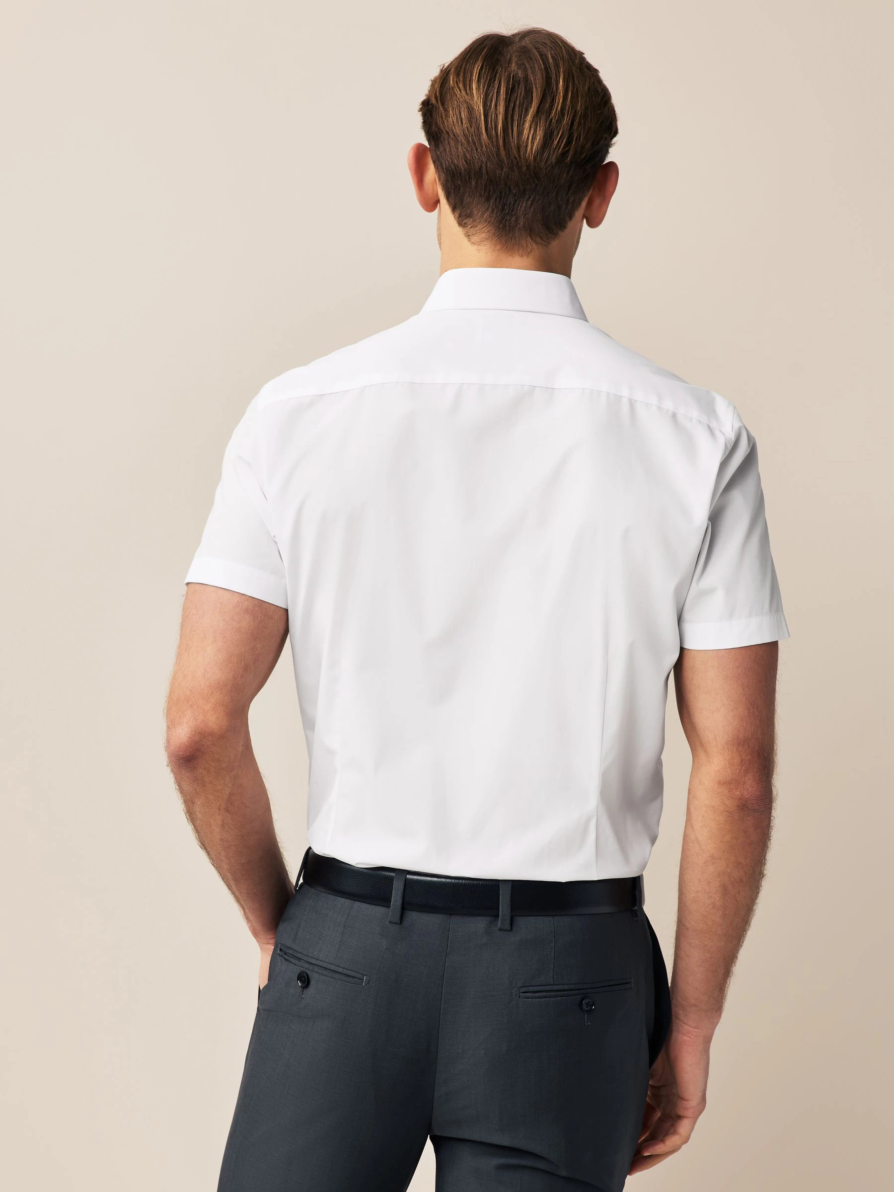 Wit - Slim Fit - Verpakking van 3 eenvoudig te strijken, nette overhemden met korte mouwen