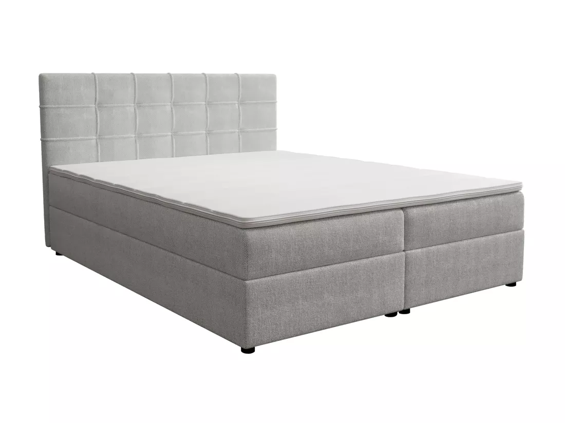 Ensemble complet literie déco tête de lit capitonnée + sommiers coffre + matelas + surmatelas - 180 x 200 cm - Tissu - Gris clair - KIDA de YSMÉE