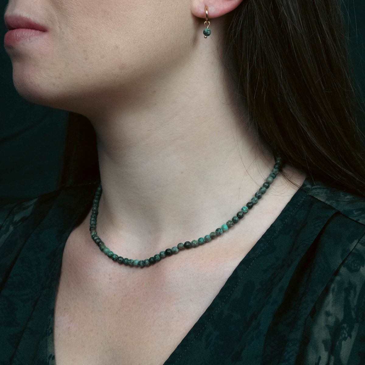 Collier, bracelet et boucles d'oreilles Serena en pierres Turquoise Africain