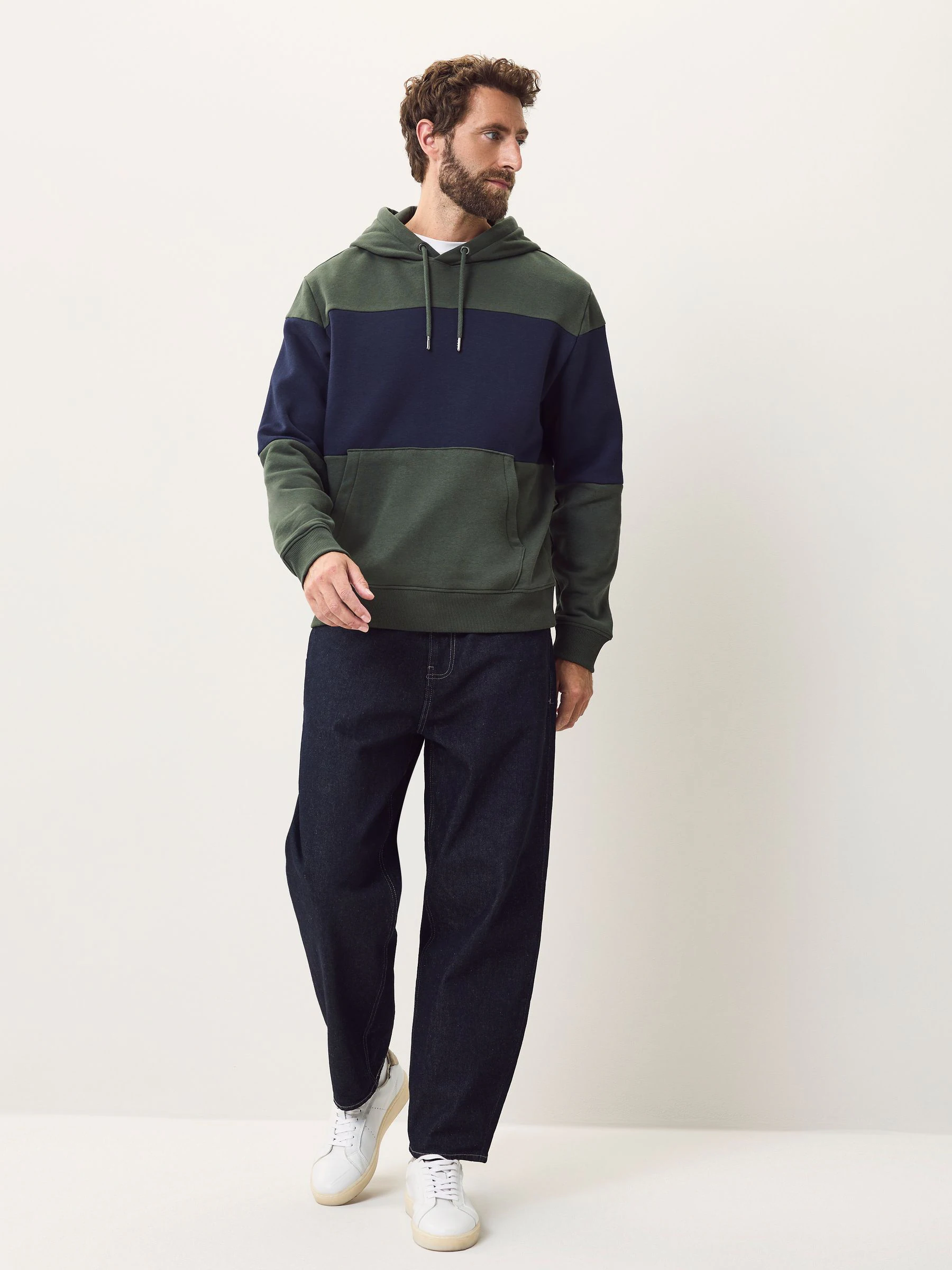 Marineblauw/kakigroen - Pullover-hoody - Sweatshirt met colourblocking