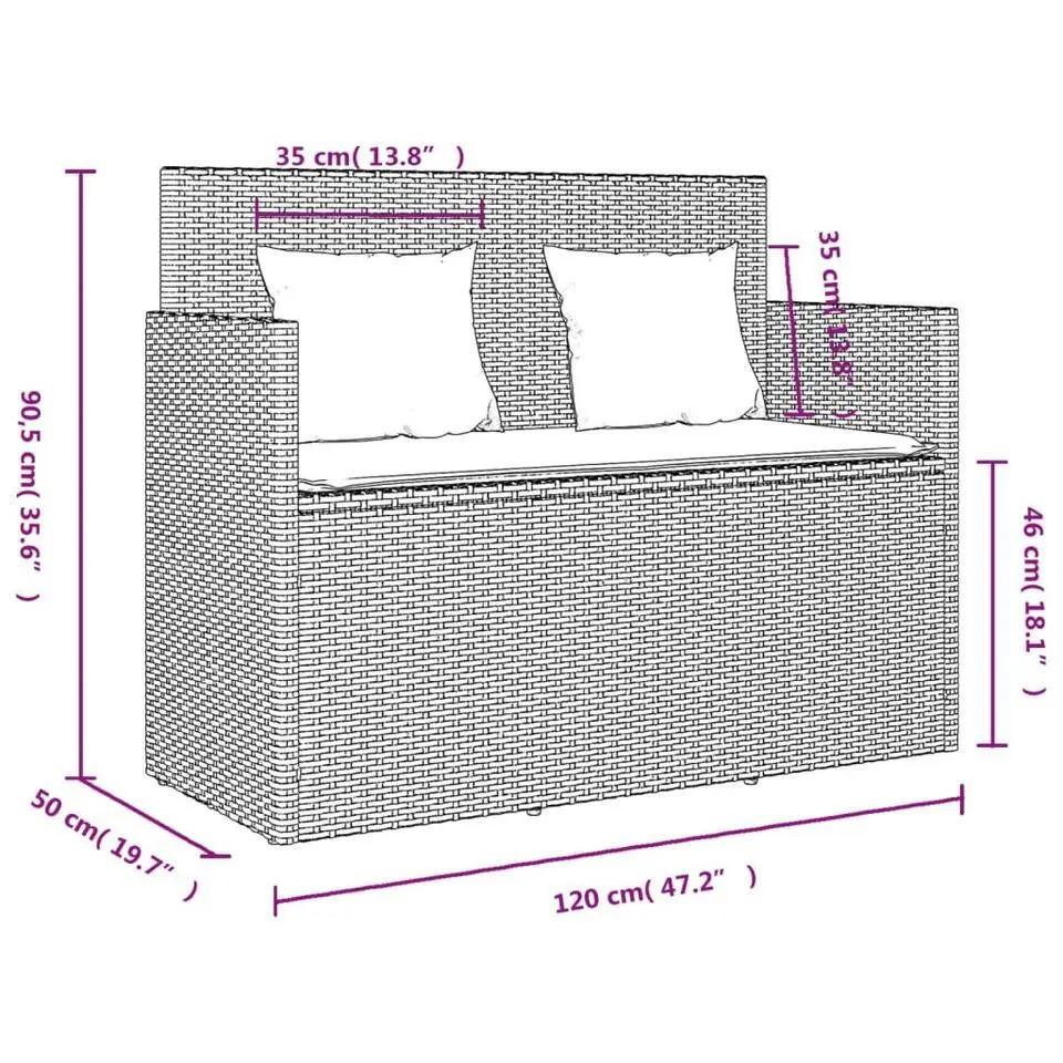 vidaXL - Tuinbank met kussens - Grijs - Poly rattan - 120x50x90.5 cm