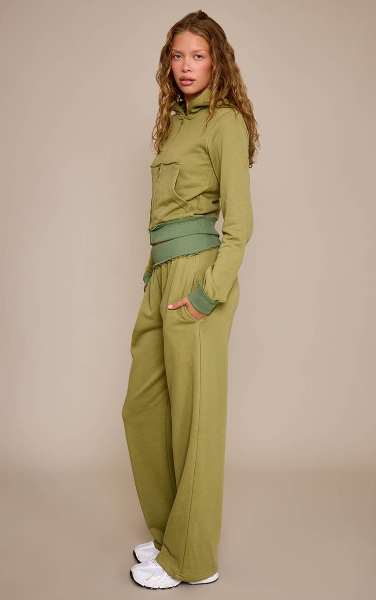 Kaki Pantalon De Jogging Droit À Taille Usée