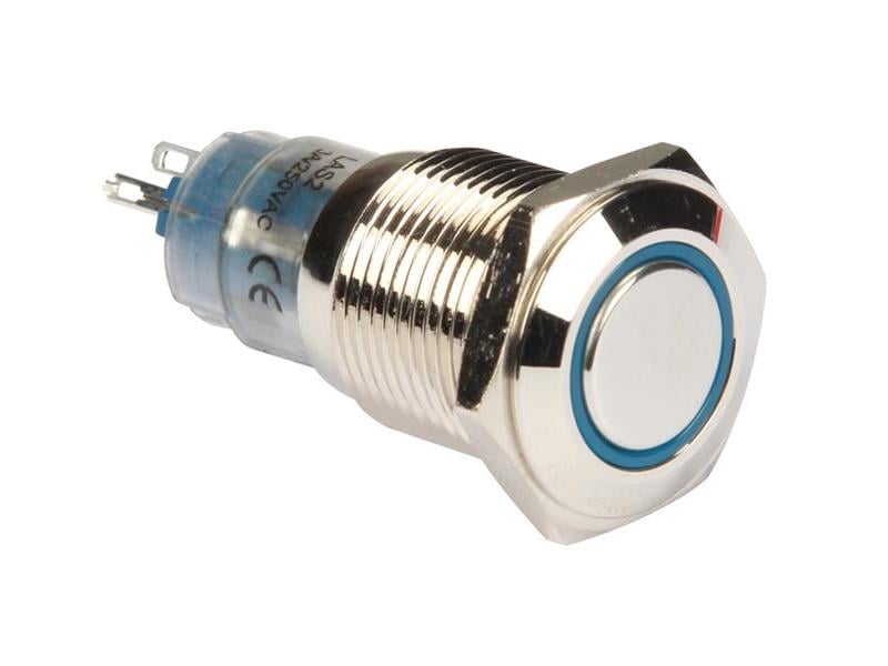 Velleman Drucktaster Metall 16 mm mit blauer Ringbeleuchtun Beleuchteter Taster