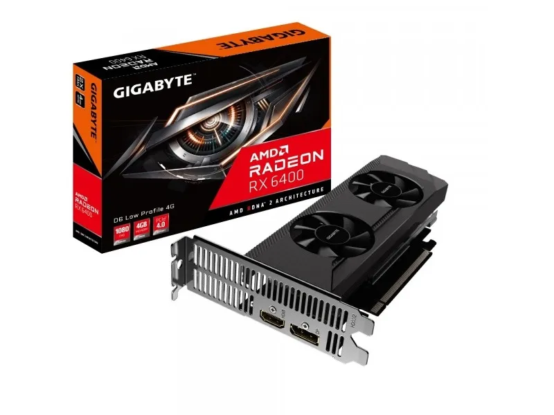 Gigabyte Radeon RX 6400 D6 LOW PROFILE 4G - grafikkort - Radeon RX 6400 - 4 GB GDDR6 - PCIe 4.0 lavprofil - HDMI, DisplayPort