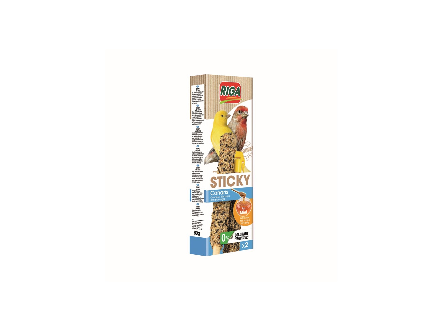 BARRITAS PARA CANÁRIO RIGA STICKY COM MEL PACK 2 UNIDADES