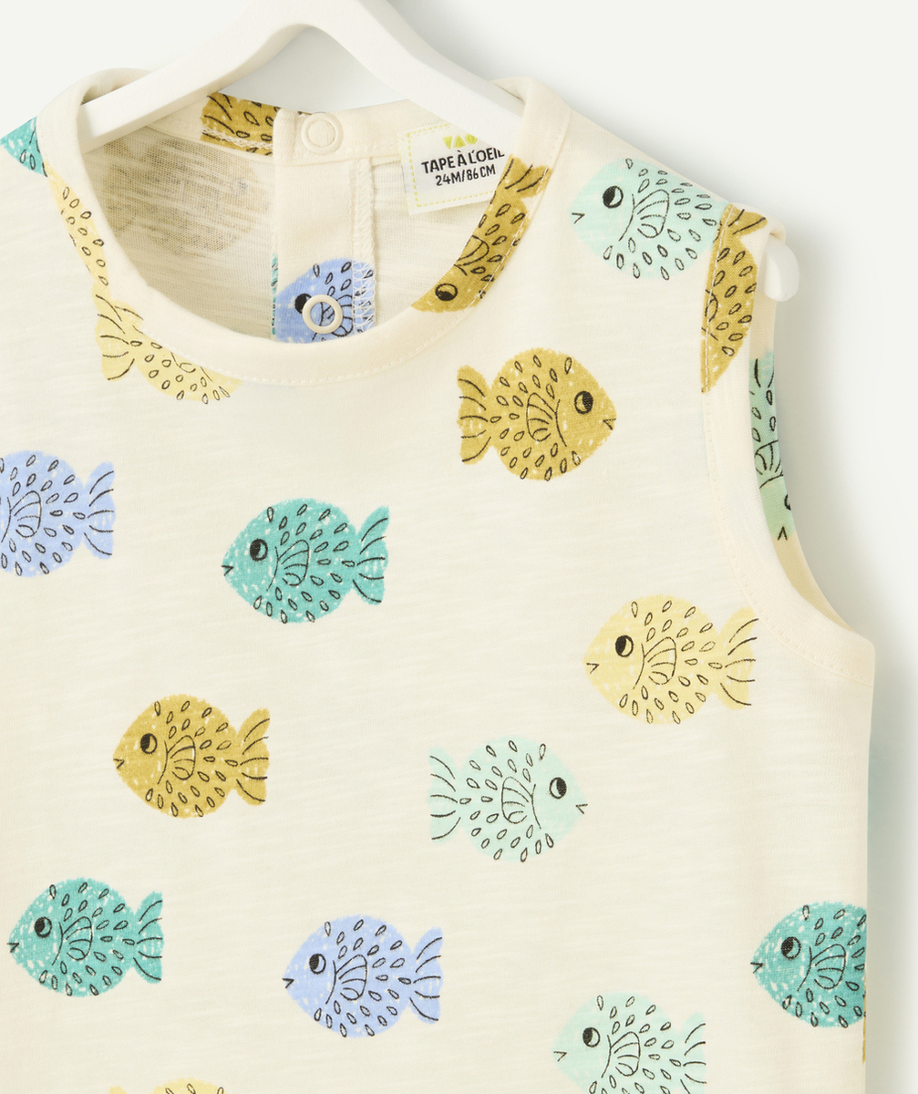 t-shirt sans manches bébé garçon en coton bio imprimé poissons