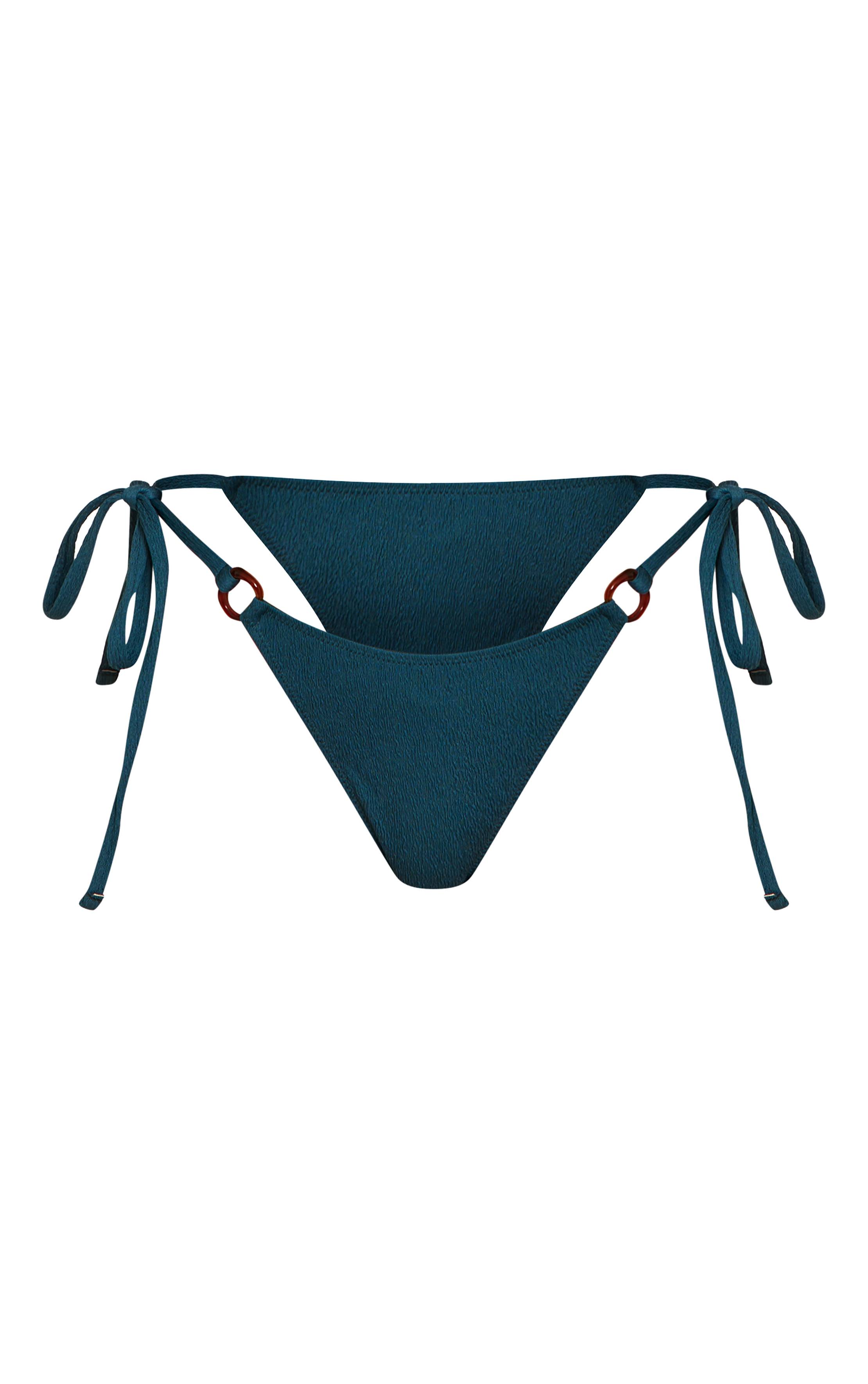 Vert Turquoise Bas De Bikini Texturé À Nouer Sur Les Côtés