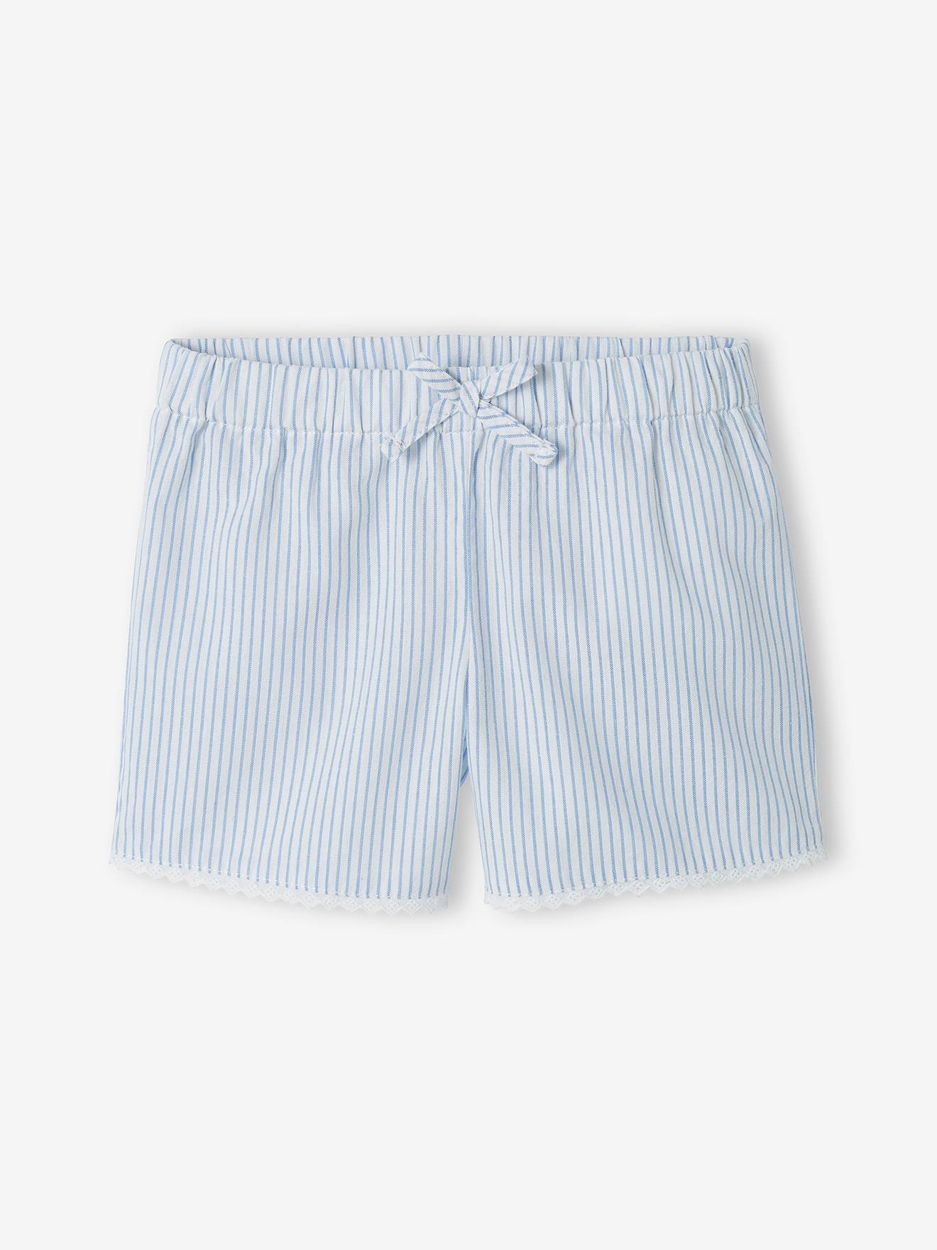 Pijama curto listrado para meninas, listras azuis