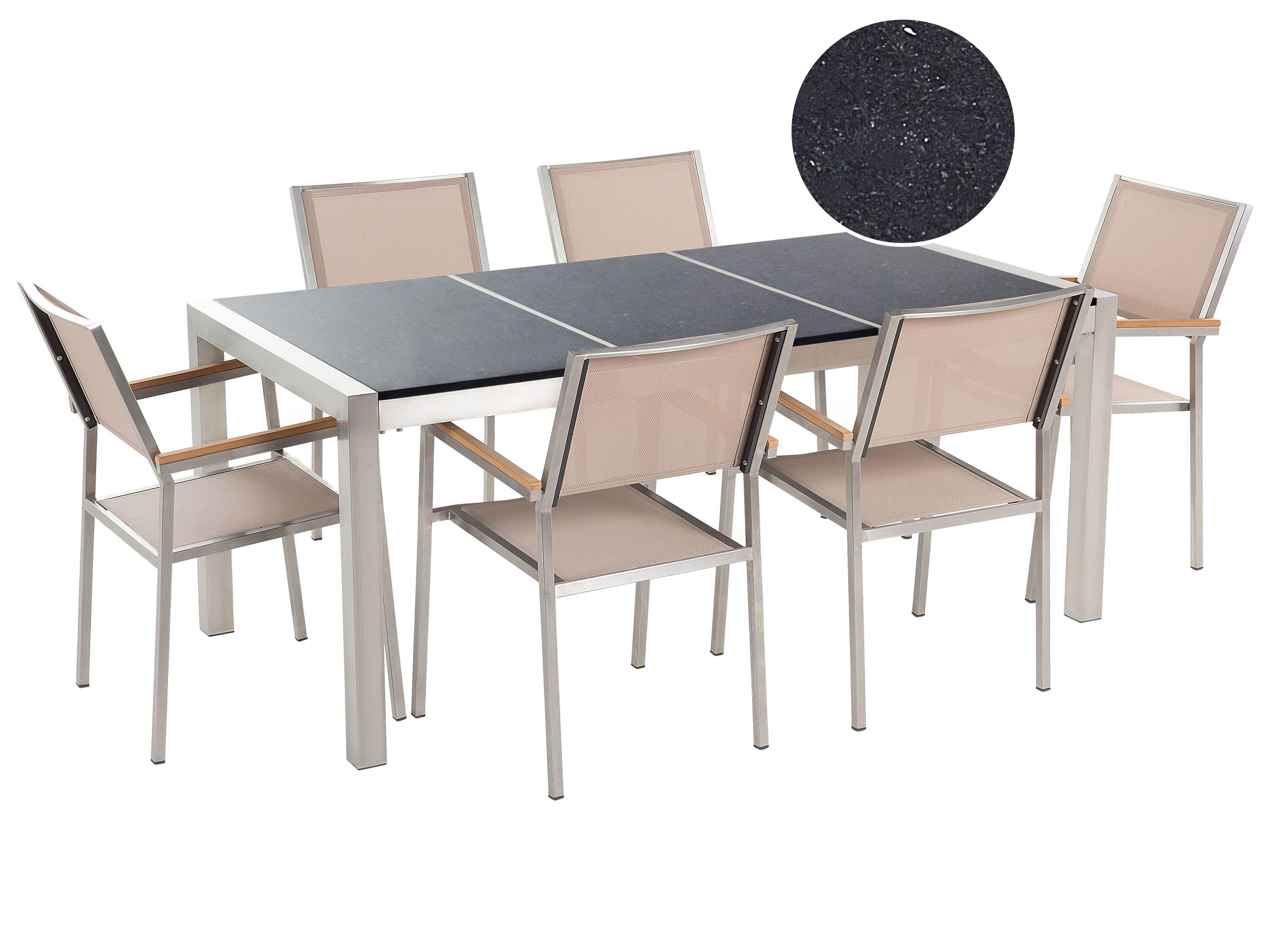 Tuinset 6-zits GROSSETO driedubbele plaat Graniet Gepolijst Zwart/beige