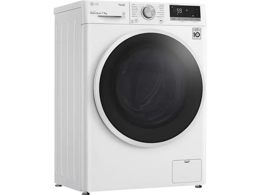 LG W2DV507N0WS - Vaske-/ tørremaskine - Wi-Fi - bredde: 60 cm - dybde: 53.5 cm - højde: 85 cm - frontbetjening - 7 kg - 1170 rpm - hvid med sort dør