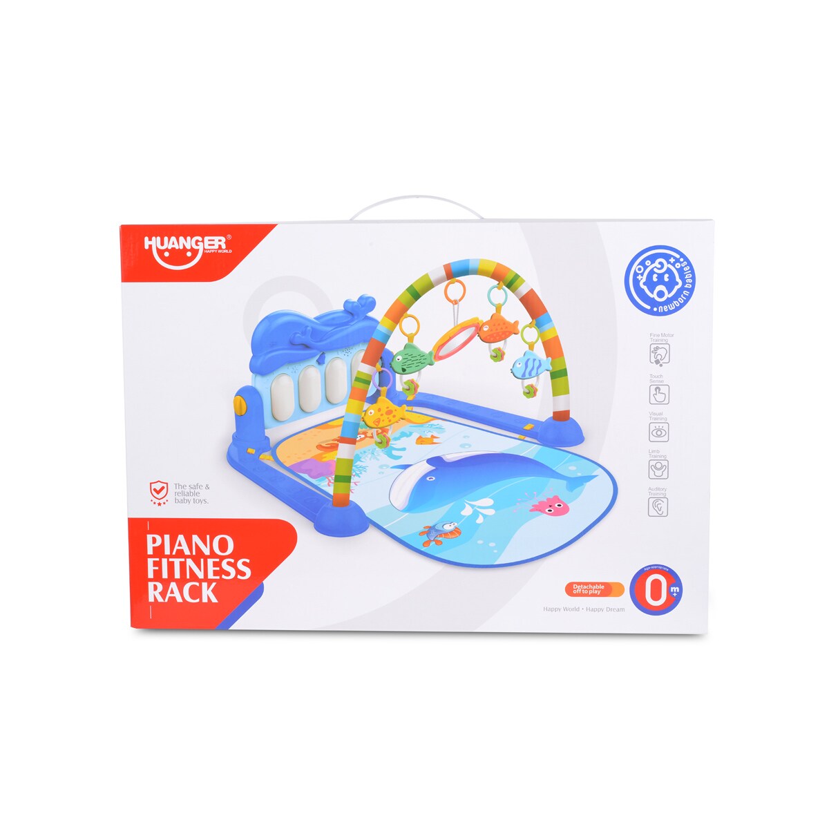 Moni Spielbogen Krabbeldecke Ocean 5 Hängespielzeuge, Klaviertasten, Melodien blau