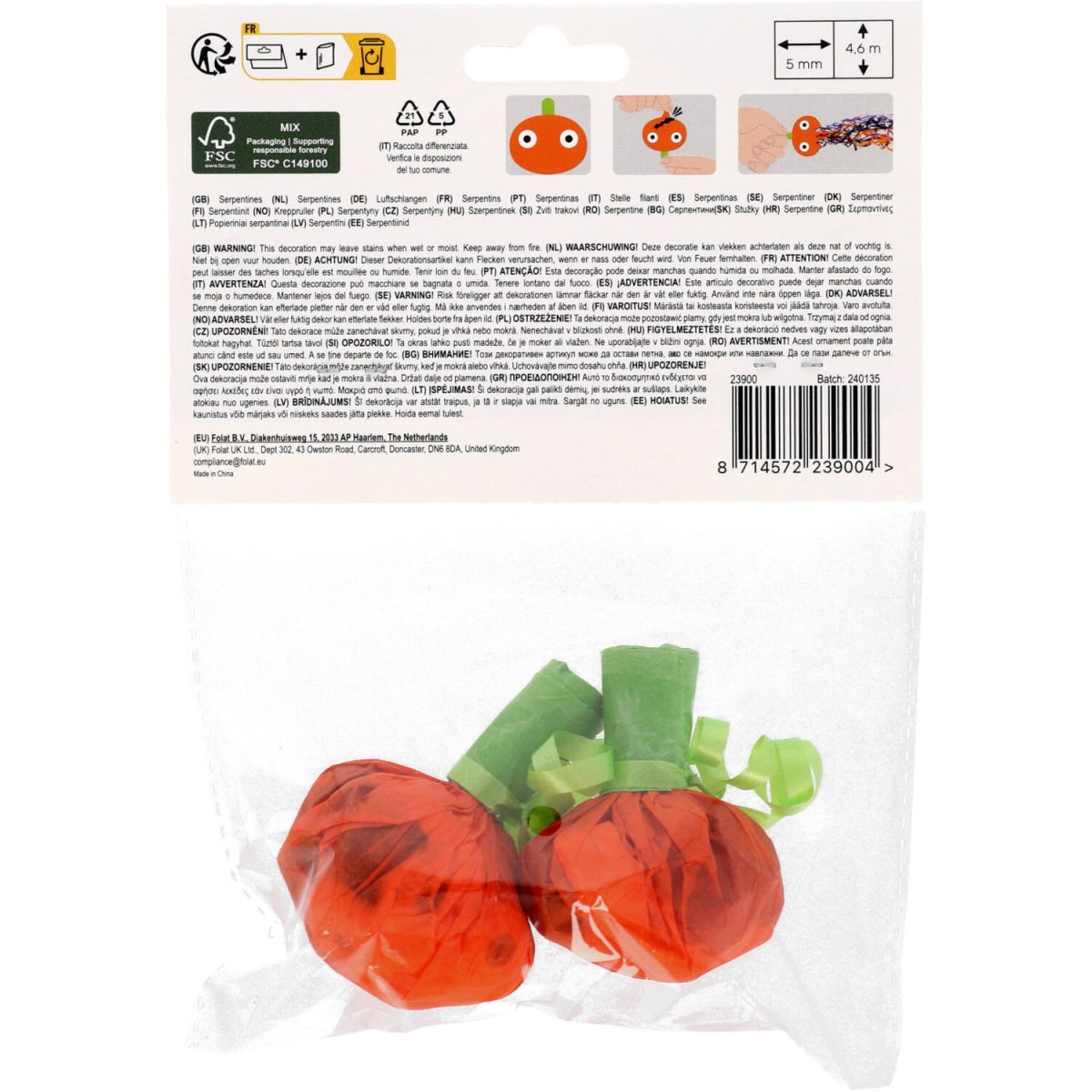 Halloween Confetti Serpentine Pompoen 2st