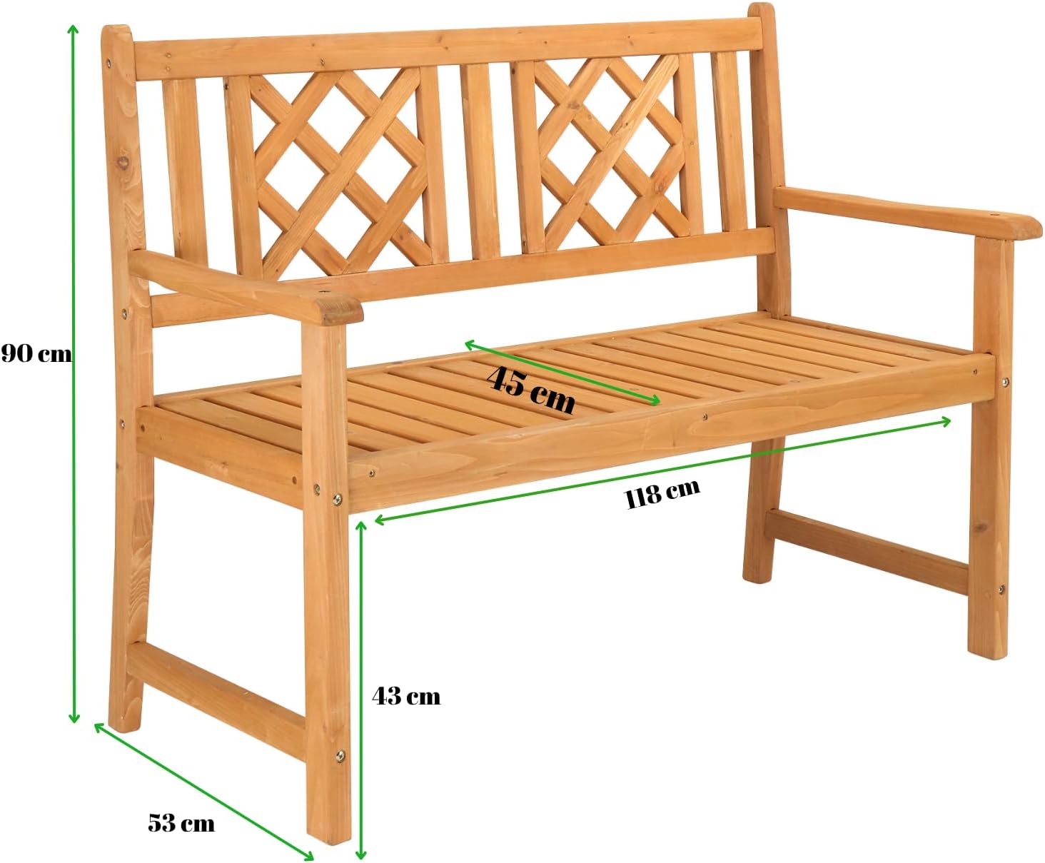 LEADZM Gartenbank,Holzbank,Holz Wetterfest,2-Sitzer,118 cm,Ergonomisch gestaltete Rückenlehne und Armlehnen,Bequem Balkonbank,275 kg Belastbar,für Balkon,Terrasse,Garten,Outdoor