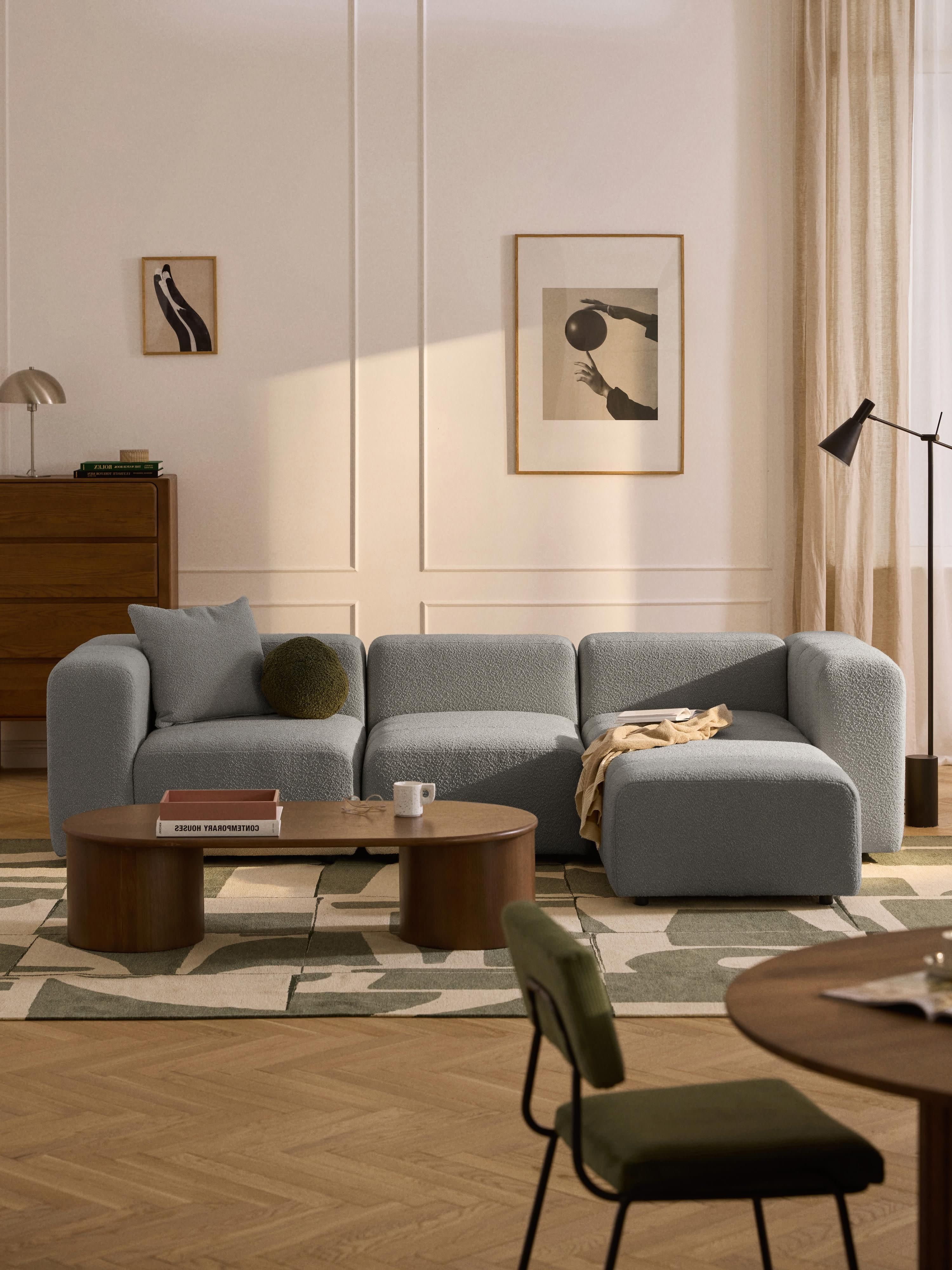 Modulaire bouclé bank Lena (4-zits) met poef (links/rechts)