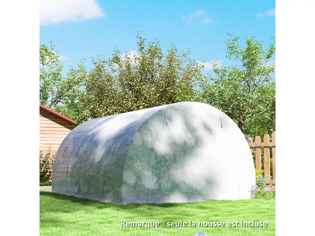 Bâche de rechange serre tunnel 12 m² - 4 x 3 x 2 m - 8 fenêtres, porte - PE haute densité blanc