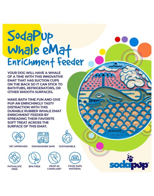 Sodapup Lickmat Whale Met Zuignap - Hondenvoerbak - Ø20 cm Blauw