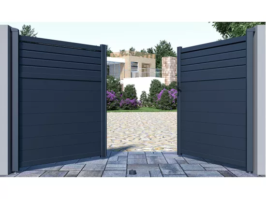 Portail électrique battant aluminium persienné L305 x H181 cm anthracite - VIAZO