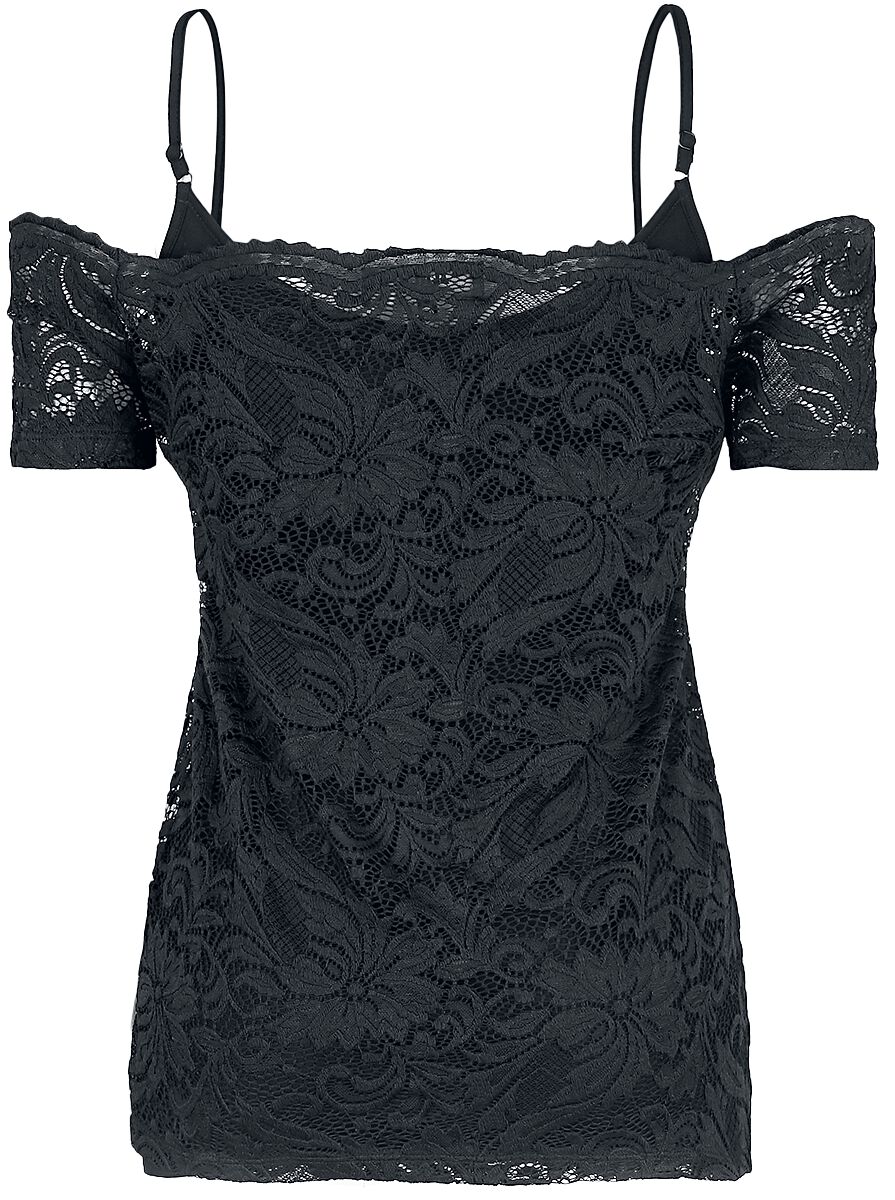 Haut en Dentelle Épaules Dénudées | Black Premium by EMP T-Shirt Manches courtes