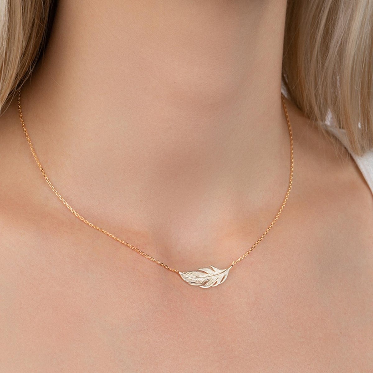 Collier plume Plaqué OR 750 3 microns
