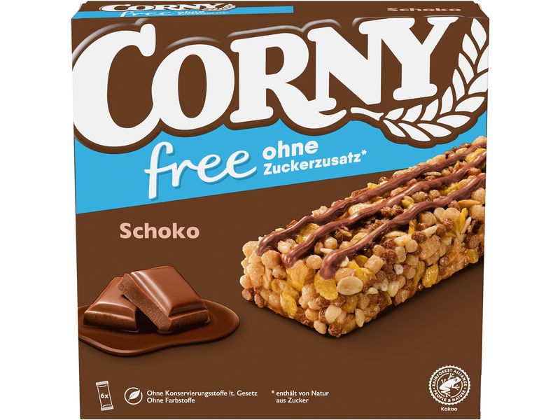 Corny Riegel Free Schoko 6 x 25 g Soft Getreideriegel mit Schokolade ohne Zuckerzusatz