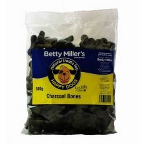 Petiscos para cães em formato de osso, com sabor natural de carvão vegetal.