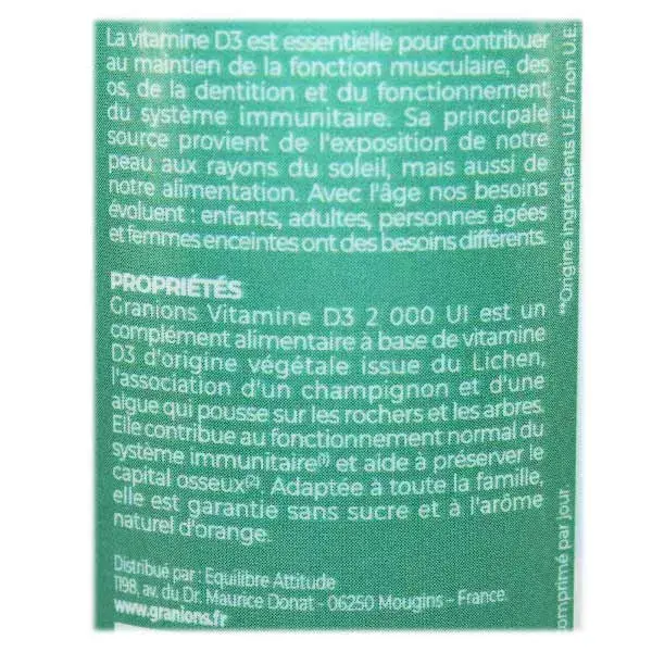 Granions Vitamina D3 2000 UI 30 comprimidos mastigáveis