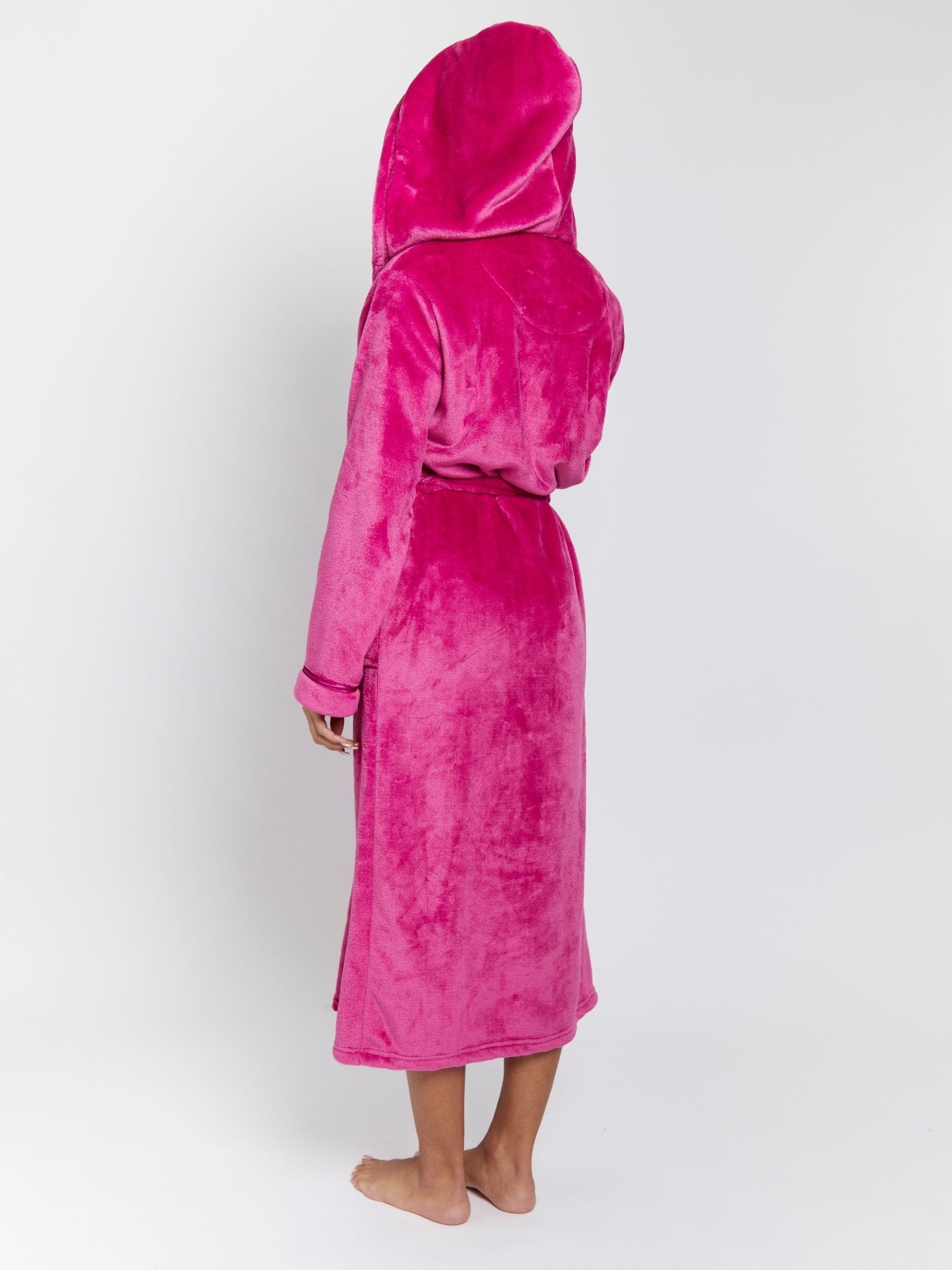 Roze - Loungeable Christmas Ribbon Trim Luxury Fleece Hooded Maxi Robe