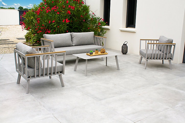 Salon bas de jardin Napoli DCB Garden aluminium gris 5 personnes