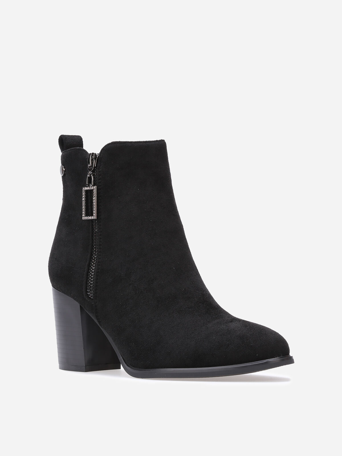 Bottines en suédine à zip décoratif- Noir