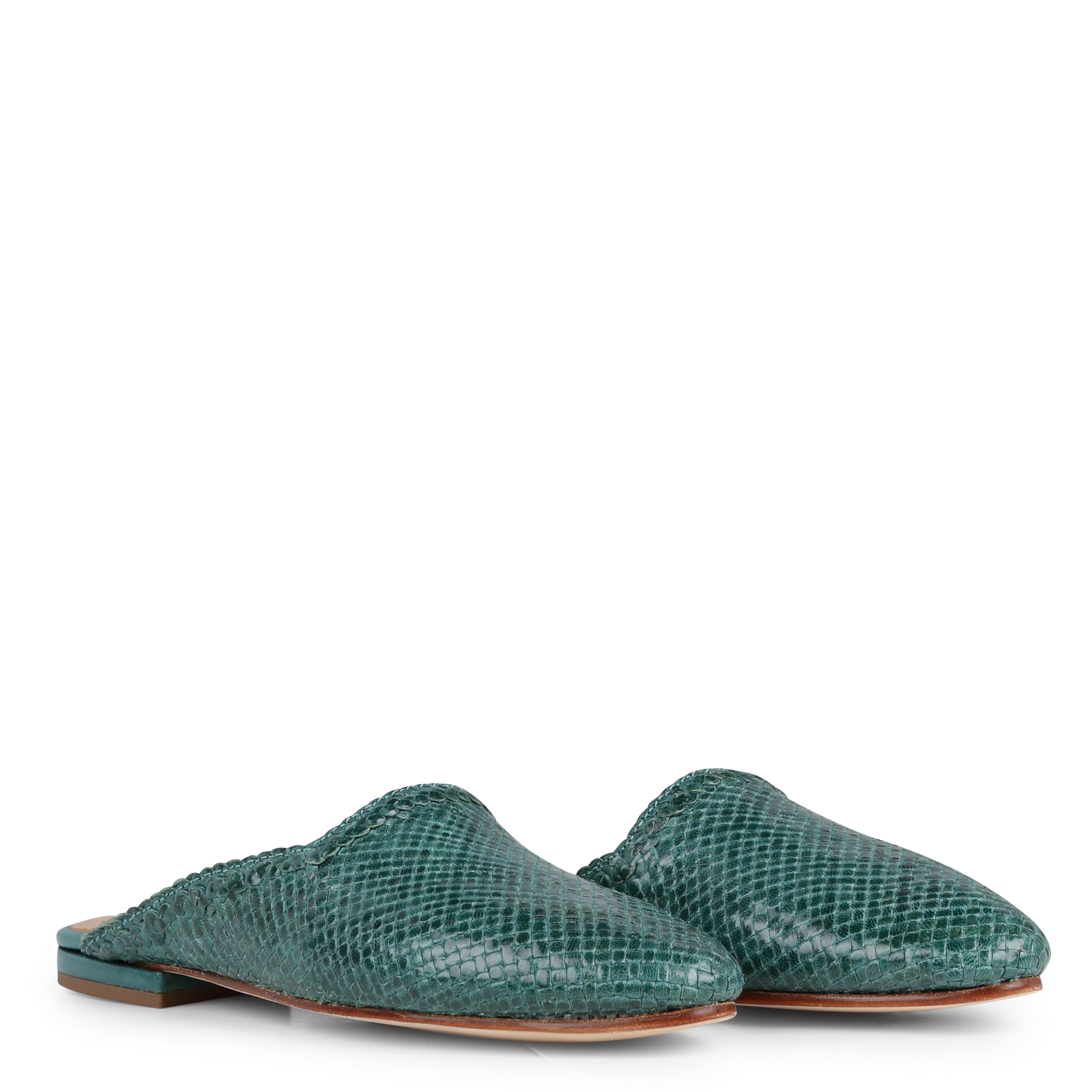 MILANO - Mules à bout pointu en cuir tressé | Vert