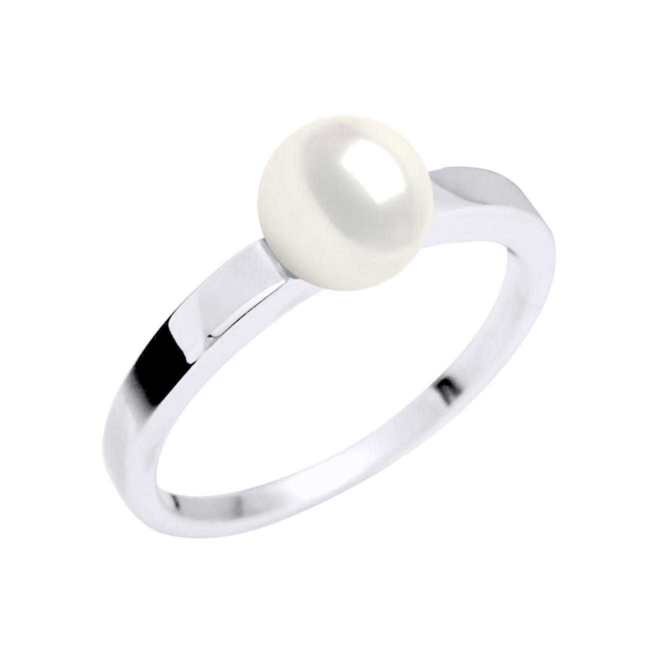 Mitzuko Bague Argent Rhodié & Perle d'Eau Douce ronde blanc naturel