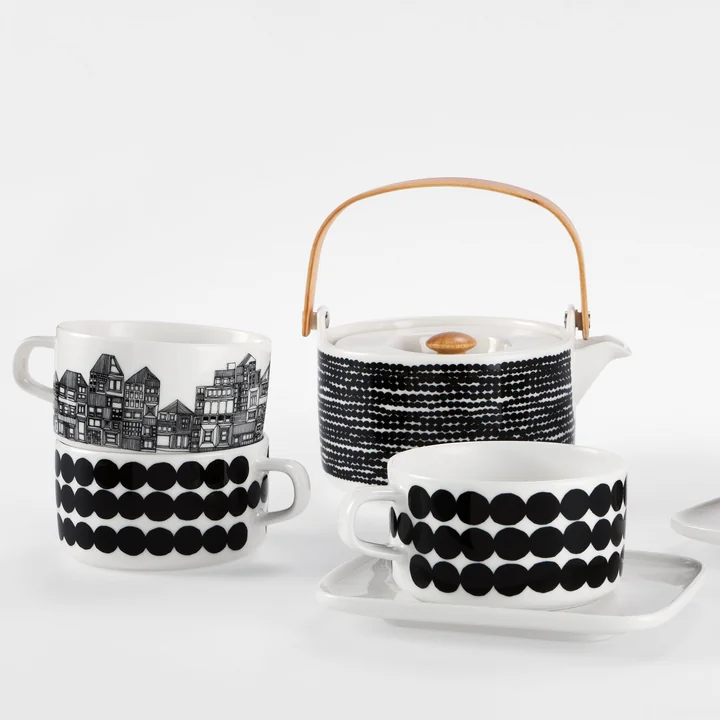 Marimekko - Oiva Räsymatto Teekanne, schwarz / weiss