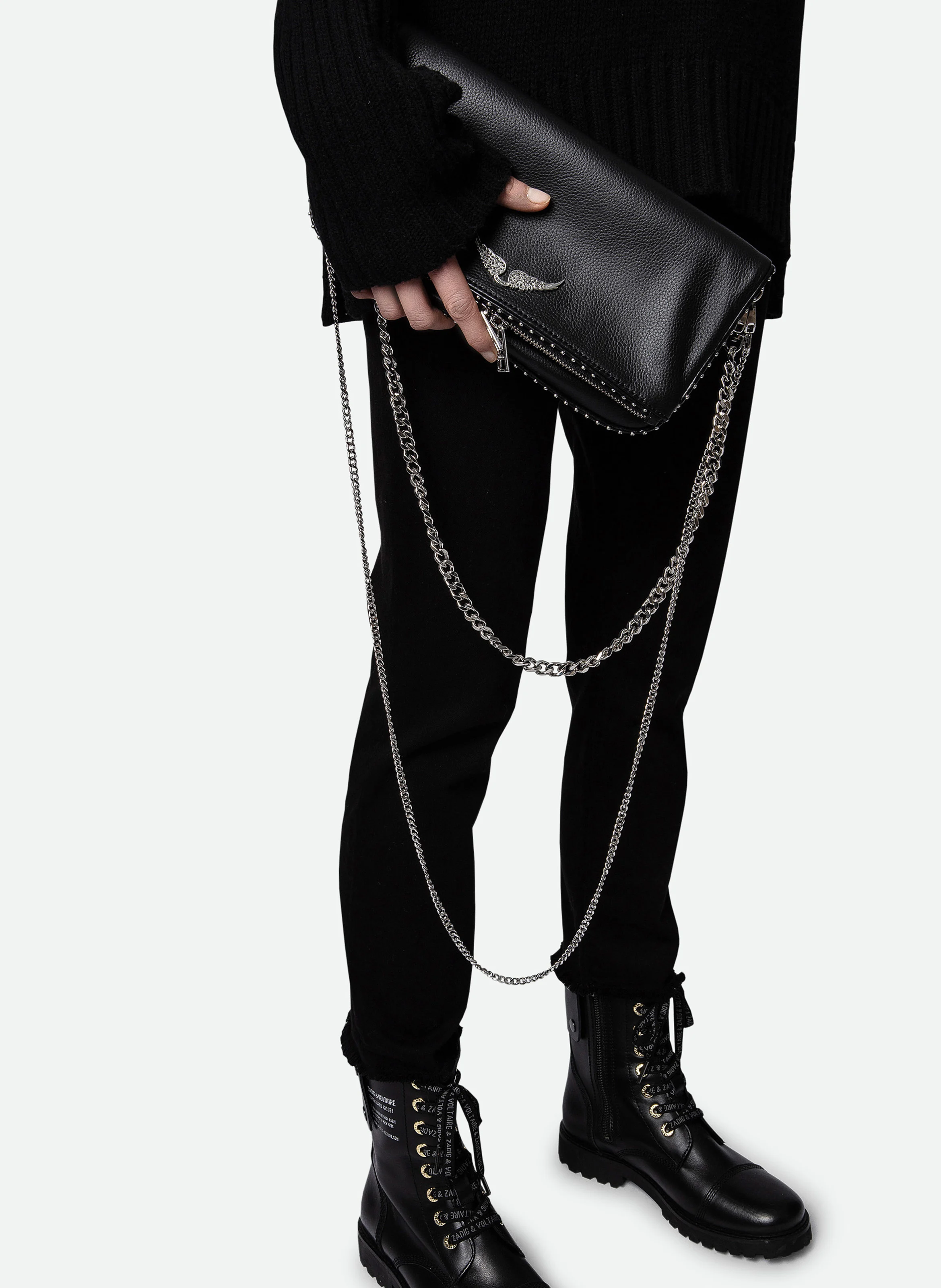ROCK - Pochette en cuir avec clous | Noir