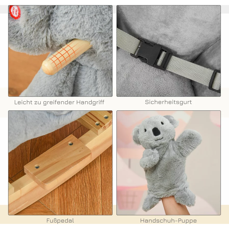 HOMCOM Schaukeltier Spielzeug, Triceratops, Koala Grau