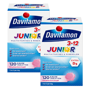 Davitamon Junior 3  Kauw Vitamines Framboos 2x120KTB