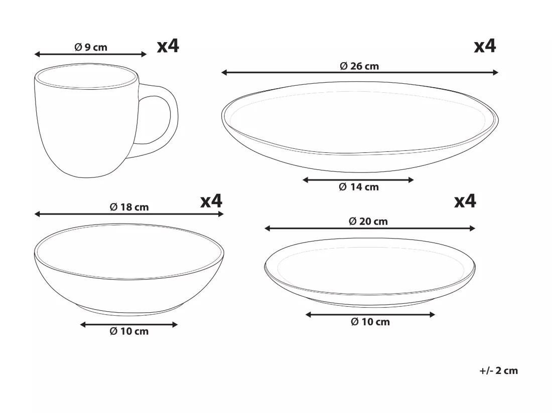 Set de 16 couverts de table COSTMARY Grès Gris