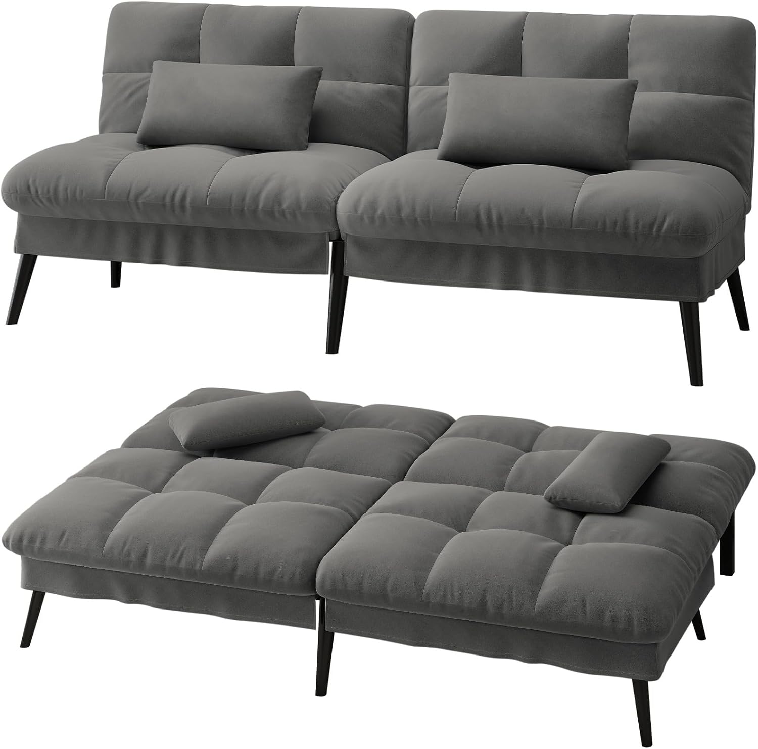 LUCKRACER Sofa 3 Sitzer Sofa Schlafsofa mit Schlaffunktion, überzug Futon Klappsofa, Bettcouch, ecksofa, Couch, 5 Verstellbare Winkel, Ideal für Wohnungen Wohnzimmer aus Stoff Grau