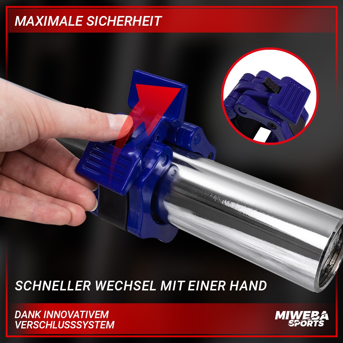 Miweba Sports Hantel-Schnellverschluss, für Olympiastangen mit ø 50/51mm, 2er-Set, Gummibeschichtung (Blau)