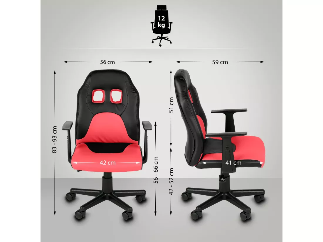 Fauteuil de bureau - Similicuir & Plastique - Noir / Rouge - Fun