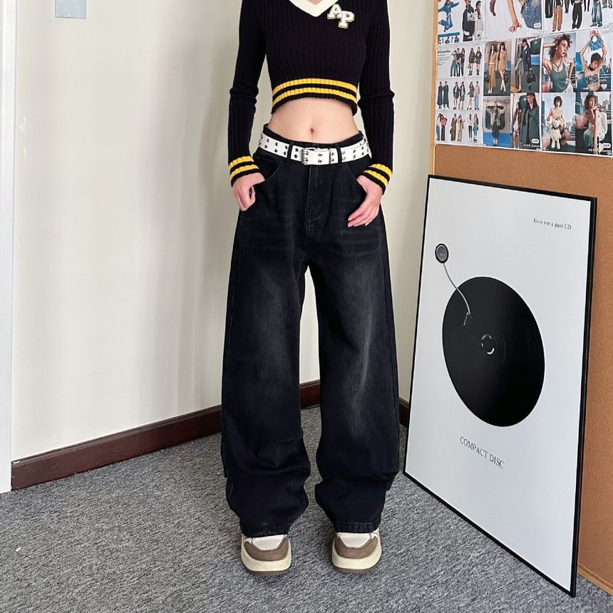 Bolgivy - Low Rise Washed Wide Leg Jeans