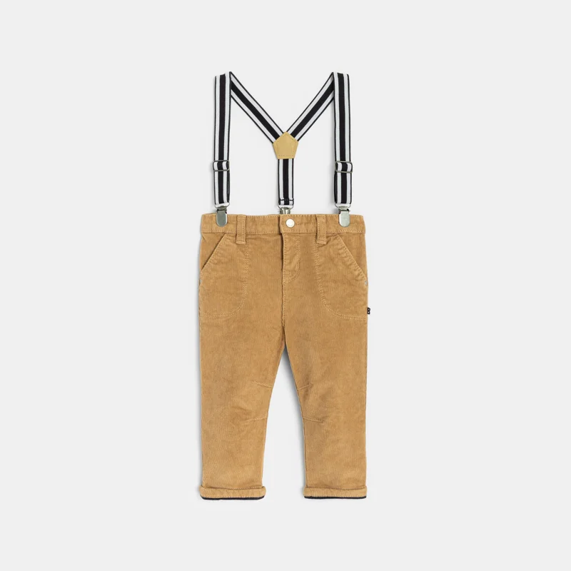 Pantalon velours côtelé à bretelles beige bébé garçon Beige