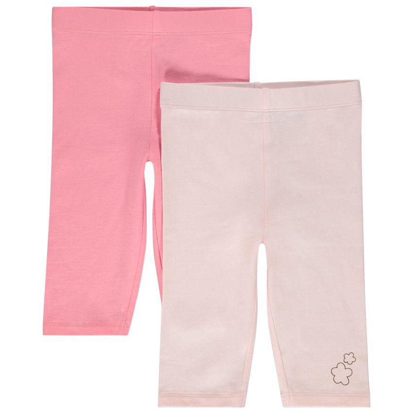 Lot de 2 corsaires unis avec print glitter fleurs pour bébé fille - Rose