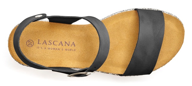 LASCANA Riemchensandalette  Sandale, Sommerschuh aus Leder mit Korkfussbett und leichtem Keilabsatz