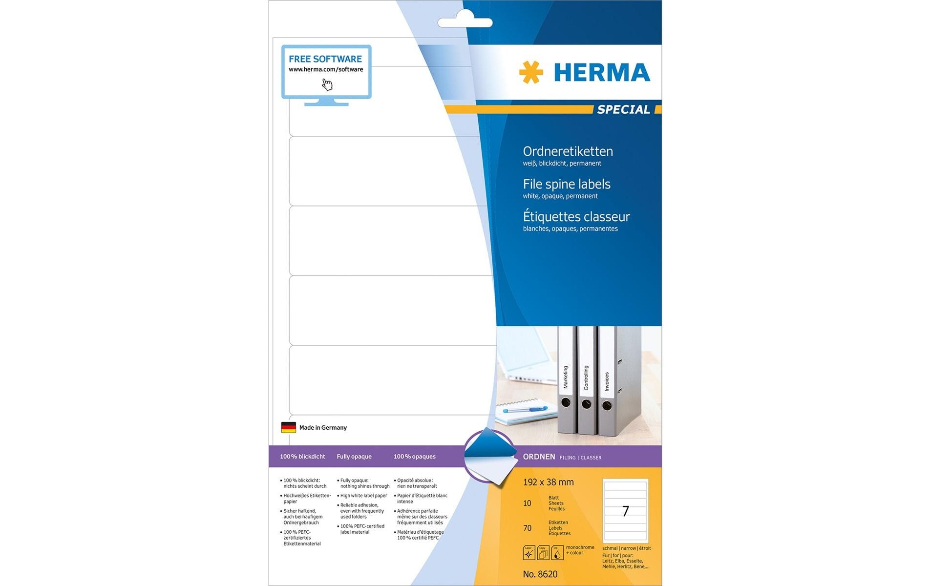 Ordneretiketten 8620 192 x 38 mm permanent, WeissOrdneretiketten A4, 192 x 38 mm permanent