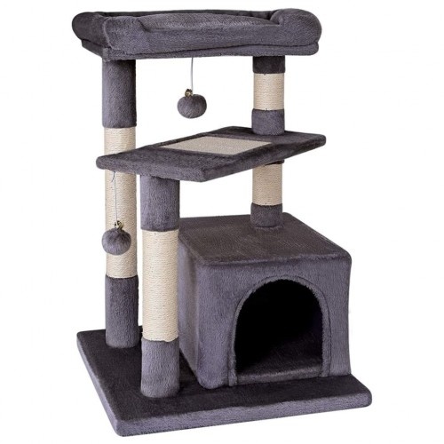 Arranhador para gatos com toca, cinza