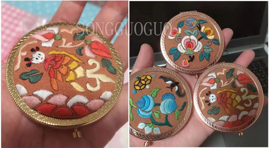 Embroidery Kingdom - DIY borduurpakket met draagbare bloemenspiegel (verschillende ontwerpen)