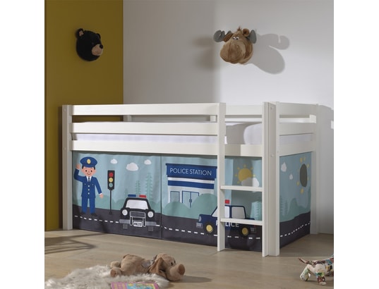 VIPACK - Lit mi-hauteur 90x200 sommier inclus housse police pino - bl...