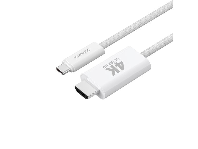 4smarts Kabel 4K 60Hz USB Type-C - HDMI, 2 m USB-C auf HDMI Kabel 2m weiss, 4K-Unterstützung, Case Friendly